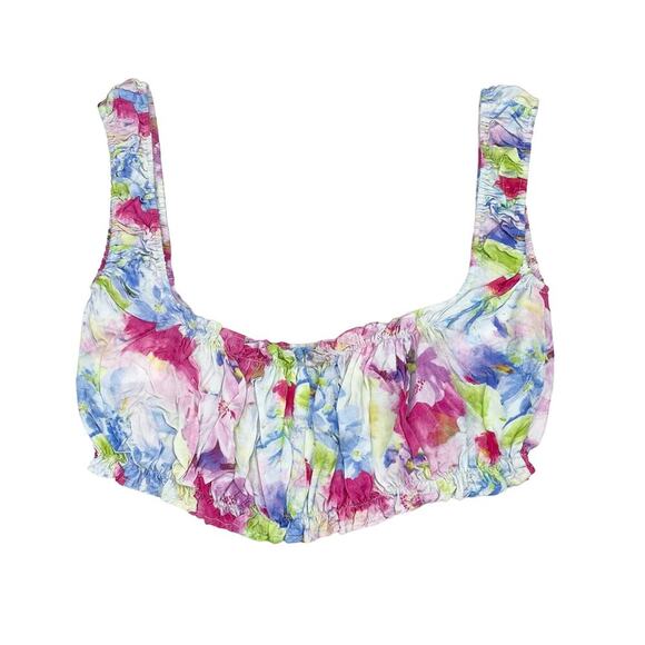 TACH Goda Silk Blend Floral Multicolor Ruffle Crop Top Sz Medium - Picture 5 of 7